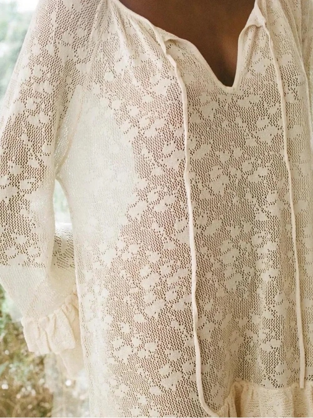NWT Zara Boho Cream Lace Crochet Coverup Dress Size Small - Picture 3 of 6